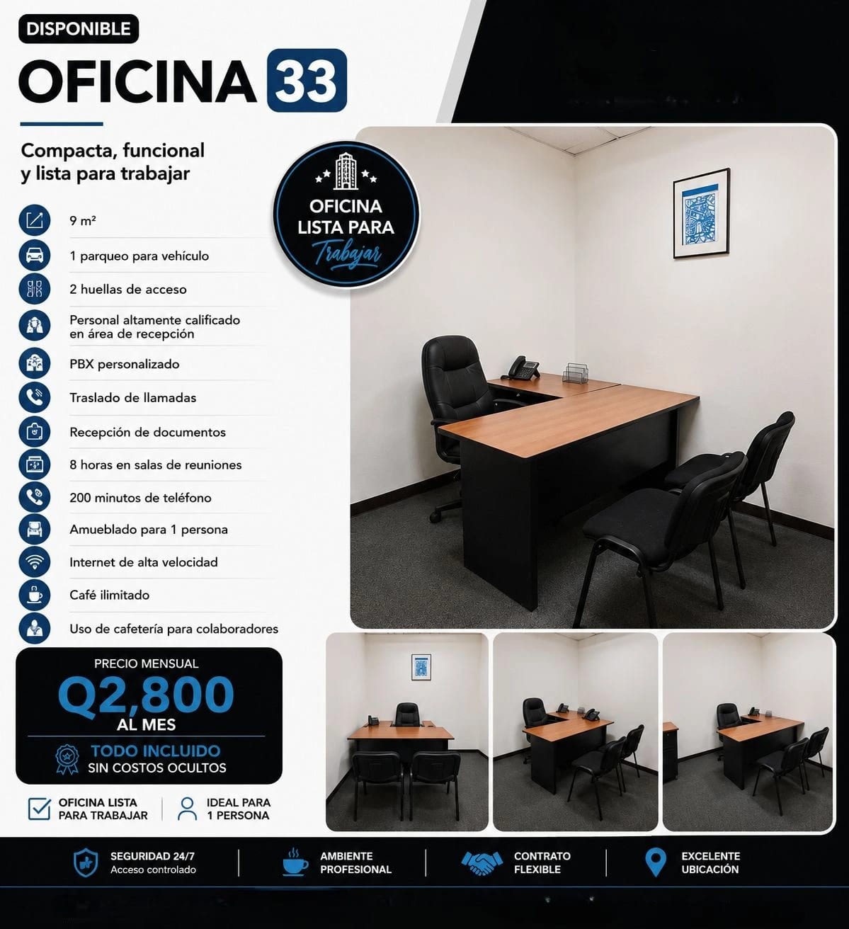 OFICINA EN RENTA ZONA 9 AMUEBLADA Y EQUIPADA — foto 1 de 5