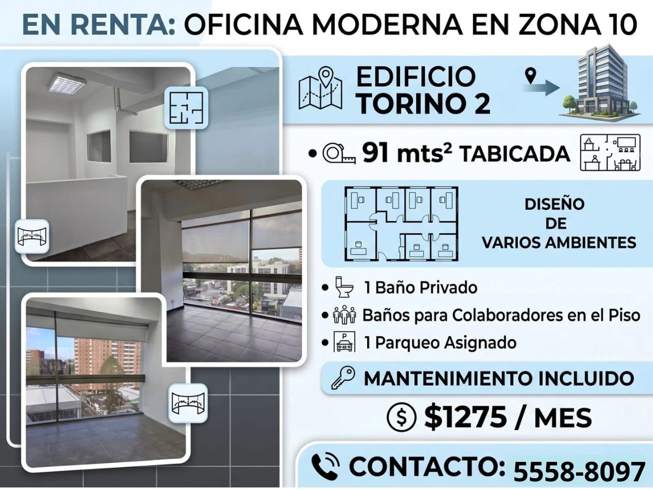 OFICINA EN RENTA ZONA 10 TORINO II — foto 1 de 4